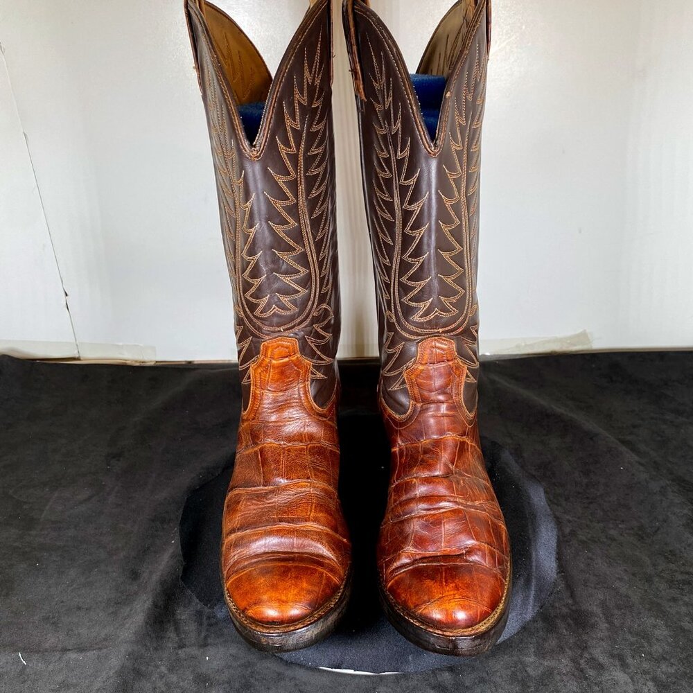 Men's Acme, 10D Vintage Faux Gator and  Brown Leather Cowboy Boots, Western Cowb